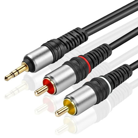 F To Rca Keystone White Gold Plated 3.5mm to RCA Audio Cable (6 Feet) Bi-Directional Male to Male Converter AUX Auxiliary Headphone Jack Plug Y Adapter Splitter to Left / Right Stereo 2RCA Connector Wire Cord ()