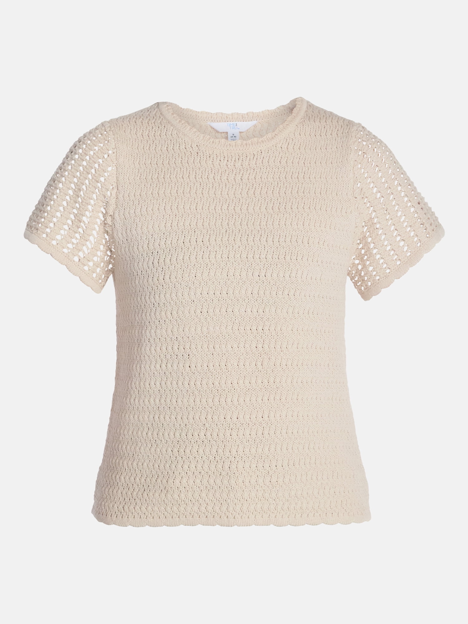 Time and Tru Women's Textured Crewneck Sweater with Short Sleeves, Lightweight, Sizes XS-XXXL