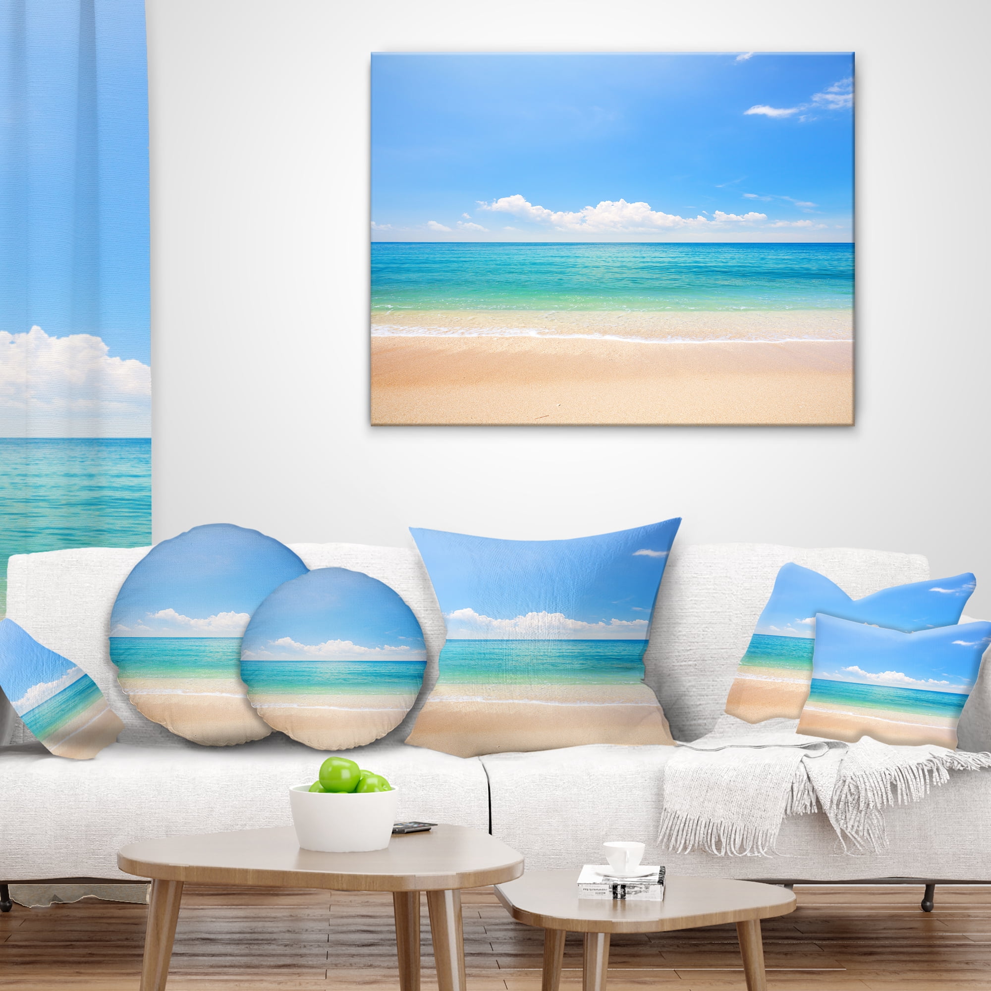 Designart Cloudy Horizon Over Beach - Seashore Photo Throw Pillow - 12x20