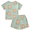 thumbnail image 2 of Cute Teddy Bear Pattern Summer Pajama Set Soft Cotton Short Sleeve Sleepwear 2PCS Pajama Sets Breathable Lounge Set Size 8Y, 2 of 7