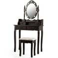 thumbnail image 4 of Gymax Makeup Vanity Dressing Table Set w/10 Dimmable Bulbs Cushioned Stool Brown, 4 of 10