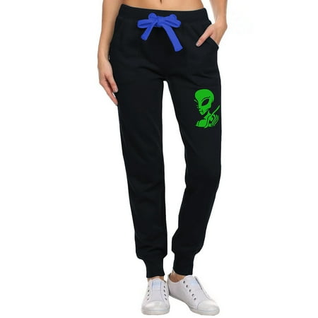 Adult Finger Probe - Junior's Alien Peace Finger Probe V357 Black Jogger Sweatpants Large