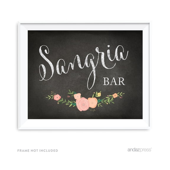 Sangria Bar Chalkboard & Floral Roses Wedding Party Signs