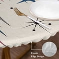 thumbnail image 3 of Red Blue Diamond Round Tablecloth, Fitted Table Cover with Elastic for 55"-60" Round Tables, Modern Geometric Middle Century Beige Table Cloth Outdoor Indoor Dinning Party Waterproof Tablecloths, 3 of 7