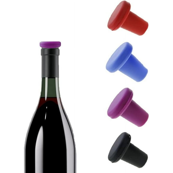 4 Pack Silicone Wine Stopper Reusable Seal Cover Cork Universal Glass Bottle Cap Keep Fresh Cover for Beverage Champagne Beer Drinking Syrup Kitchen Whisky Gin Vodka Vinegar