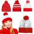 thumbnail image 1 of Bonnet Tricoté d'Hiver Contrasté Couleur Pompon Bonnet Extensible à Double Couche pour Temps Froid Accessoire Photo de Noël, 1 of 7