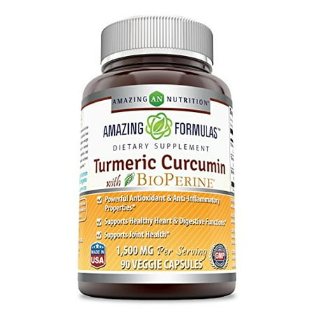 Homeopathic Anti Inflammatory Amazing Formulas Turmeric Curcumin BioPerine - 1500 Mg Per Serving Veggie Capsules (90 Veggie Capsules) - 1500 Mg, Veggie Capsules - Powerful Antioxidant & Anti-Inflammatory Properties. ()