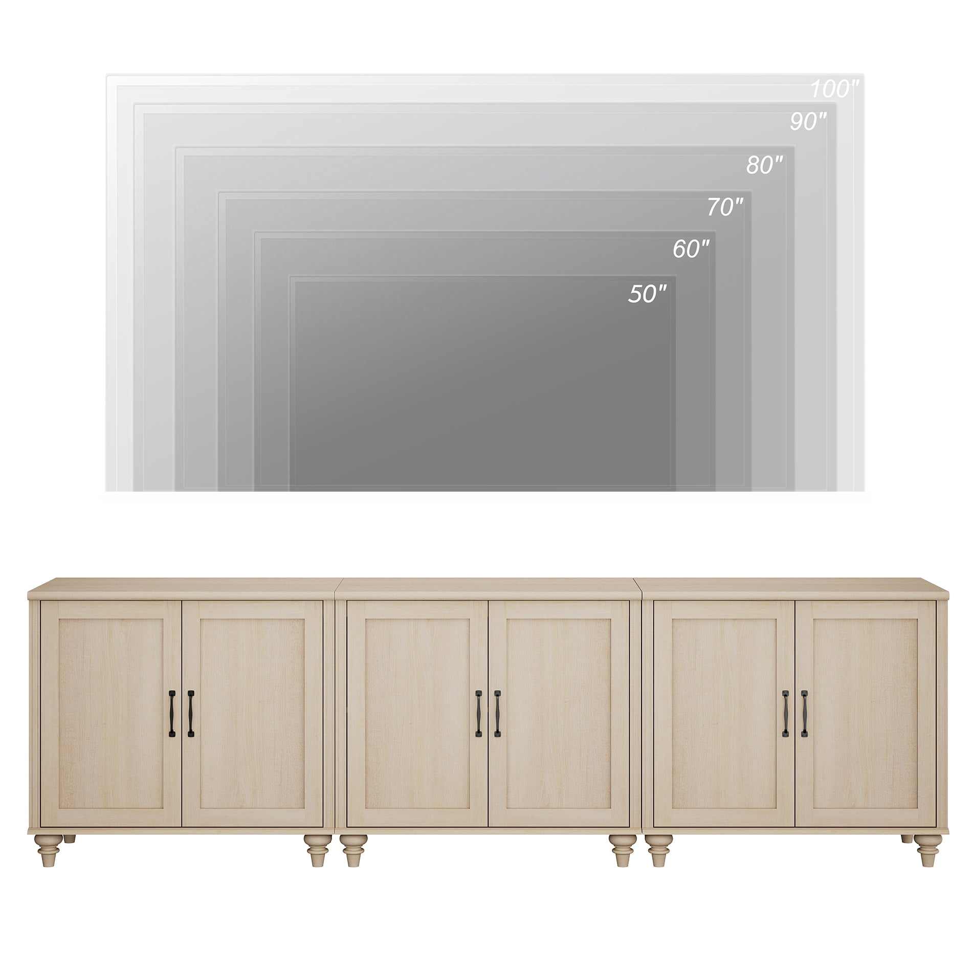 TV Stand For 100 Inch TV Inch TV, 3-In-1 TV Console Table For 75/80/85/90 Inch TV, Entertainment Center With 6 Wood Doors, Beige