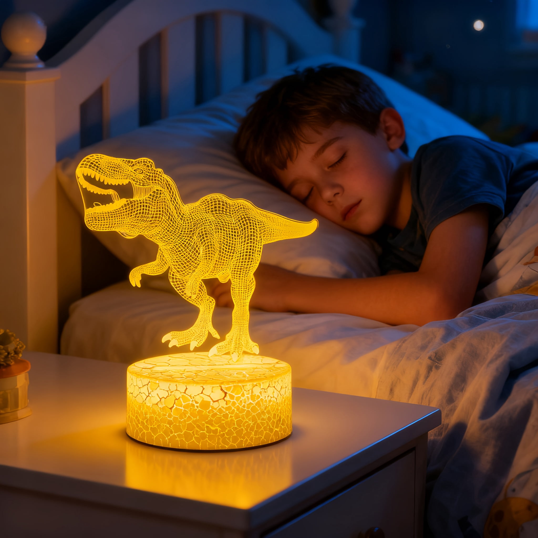 Dinosaur 3D Night Light 16 Colors Changing With Remote Touch Control Dimmable LED Lamp For Boys Kids Bedroom Ambient Mood Light Ideal Birthday Holiday Gift