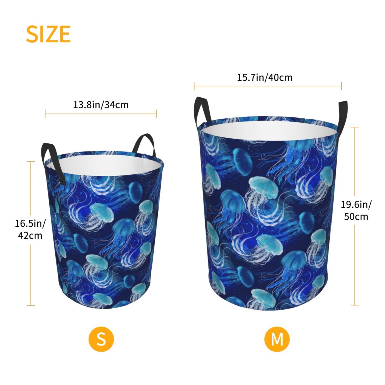 Large Laundry Basket with Handles - Glowing Jellyfish Pattern Kids Baby Dirty Clothes Laundry Hamper for Bedroom Aesthetic