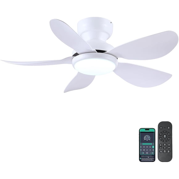PHORUS 36'' Smart Ceiling Fan with Lights, Modern Flush Mount Low Profile Ceiling Fan, APP & Remote Control, Dimmable 3CCT LED, Quiet 6-Speed Fan for Bedroom,White