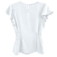 thumbnail image 4 of MIXUE Women Blouses Summer Solid Color Round Neck Short Sleeve Pleated Elegant Womens Tops Holiday Wear,White,XL, 4 of 5