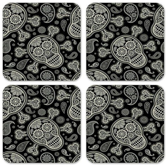 Vinyl Drink Coasters - Set of 4 - Paisley Skull & Crossbones