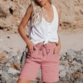 thumbnail image 4 of Jxximdong Shorts for Women Women's Fashionable And Casual Solid Color Elastic Waist Cotton Linen Sports Five Point Pants Pink L Pants, 4 of 7