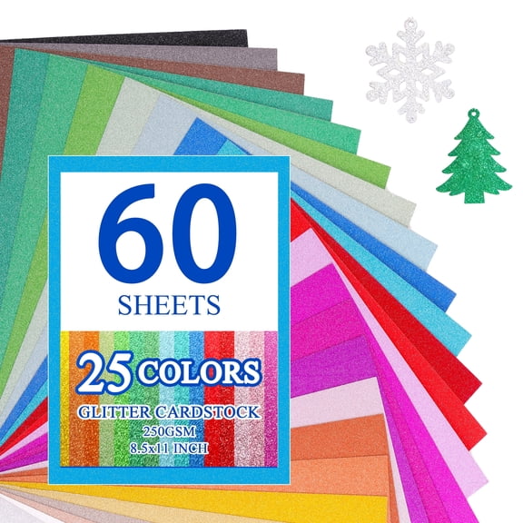 punada 60 Sheets 8.5" X 11" Glitter Cardstock Paper, 25 Colors 250GSM Glitter Cardstocks, No-Shed Sparkly Glitter Paper for Arts & Crafts, Decorative, Scrapbooks, Card Making and DIY Projects