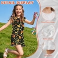 thumbnail image 5 of ZIATUBLES Floral Vine Black Print Girls Summer Jumpsuit Kids Button Flutter Sleeve Short Playsuit Elastic Waist Round Neck Casual Romper Outfit Clothes with Pockets for 7-8 Y, 5 of 6