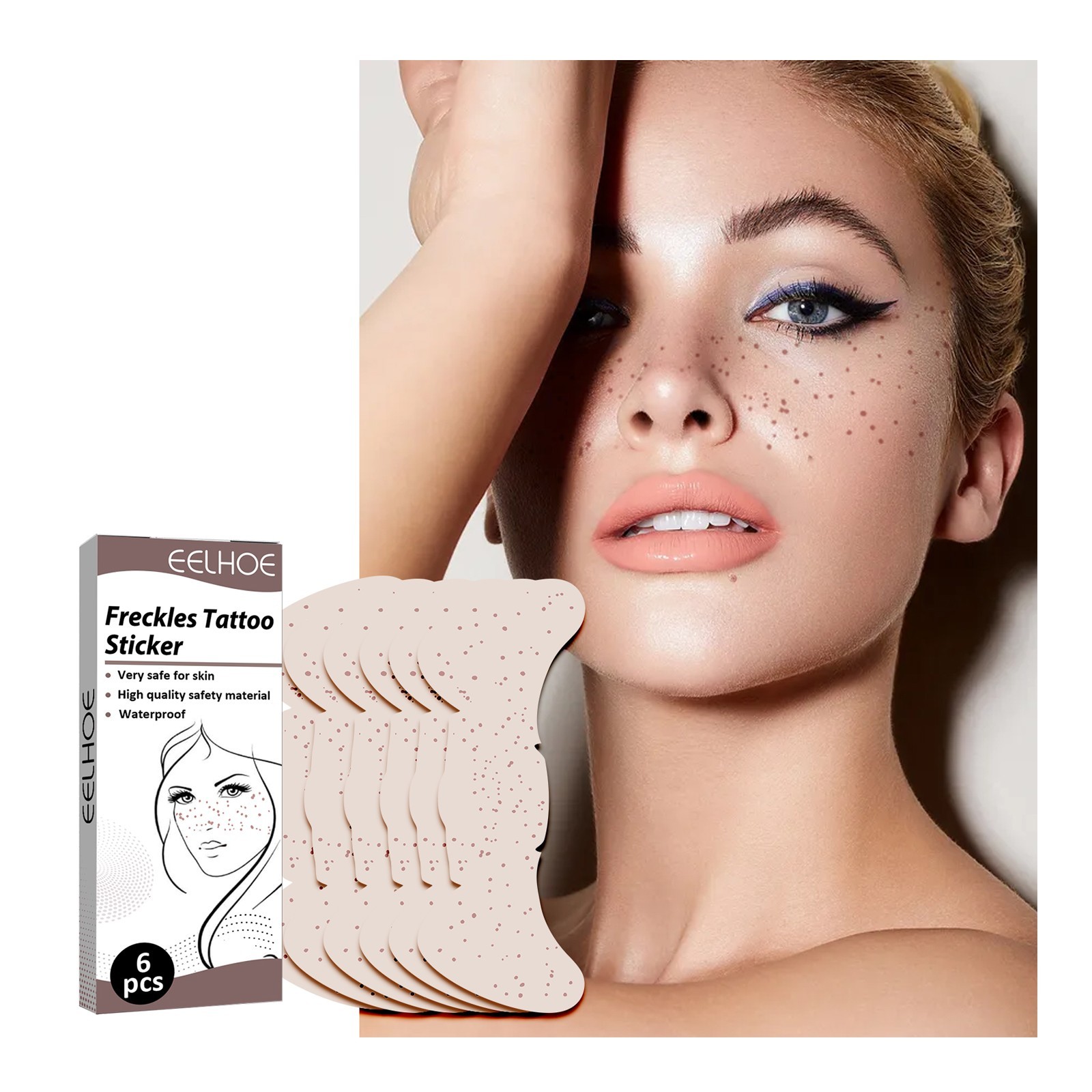 Waterproof Freckles Pack Of 6 Temporary Face Stickers Natural Looking