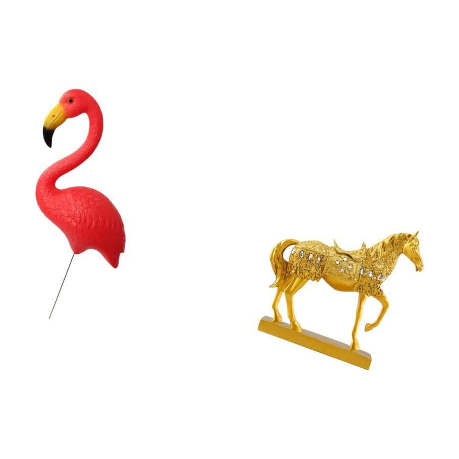 Miulika Flamingo Bird Statue Figurine Yard Art Ornament Horse Sculpture Animal Figurine Engraved Resin Garden Stake for Holiday Spring Home Office Decor