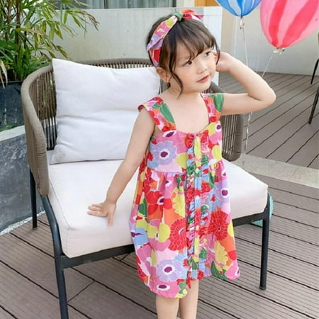 

ZDMATHE Summer Girl s Dress Printed Ruffled Sling Beach Korean Temperament Princess Dress Children Clothes