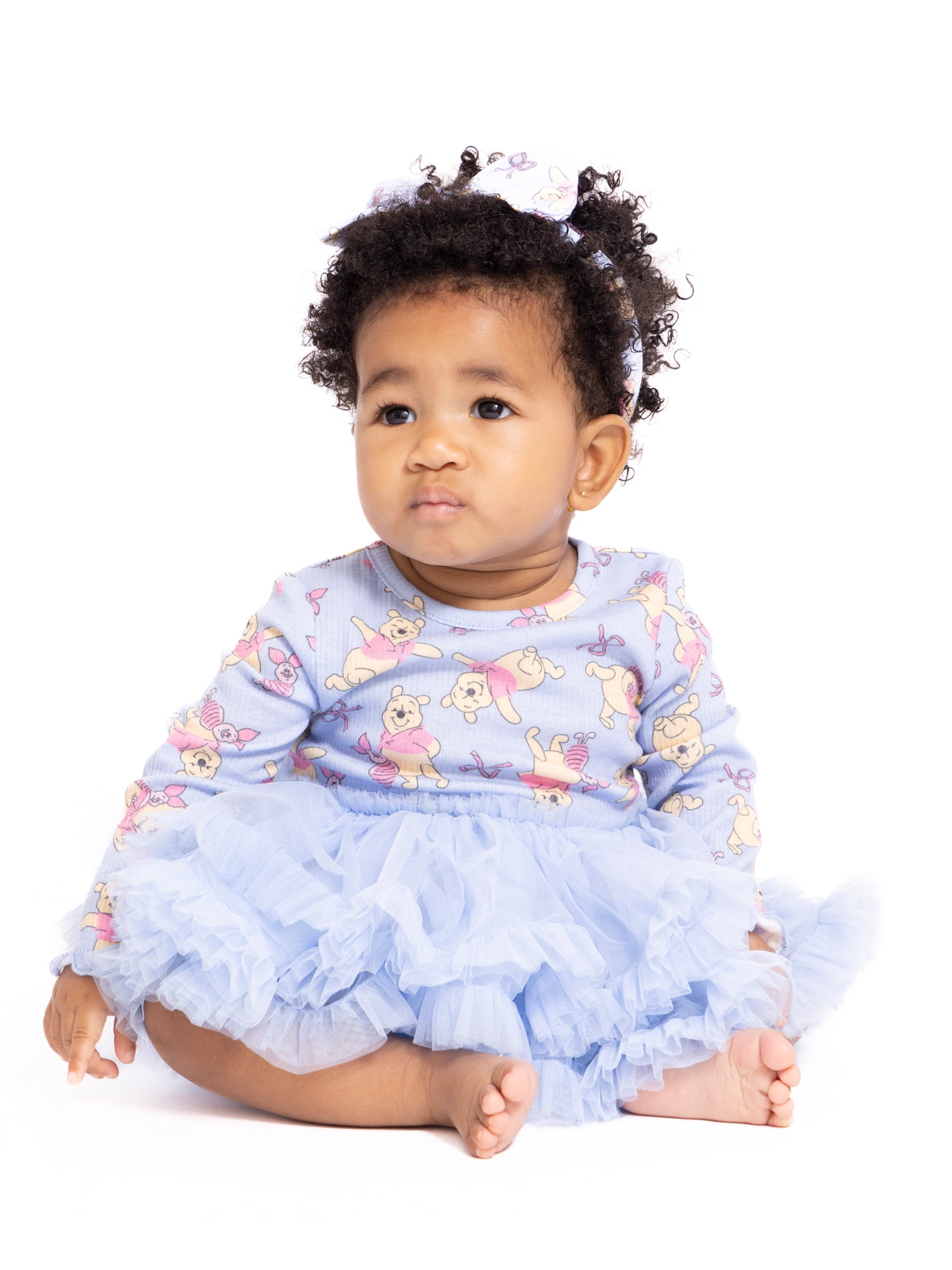 Winnie the Pooh Baby Girls Print Tutu Dress Bodysuit and Matching Headband, 2 Piece, Sizes Newborn-24M