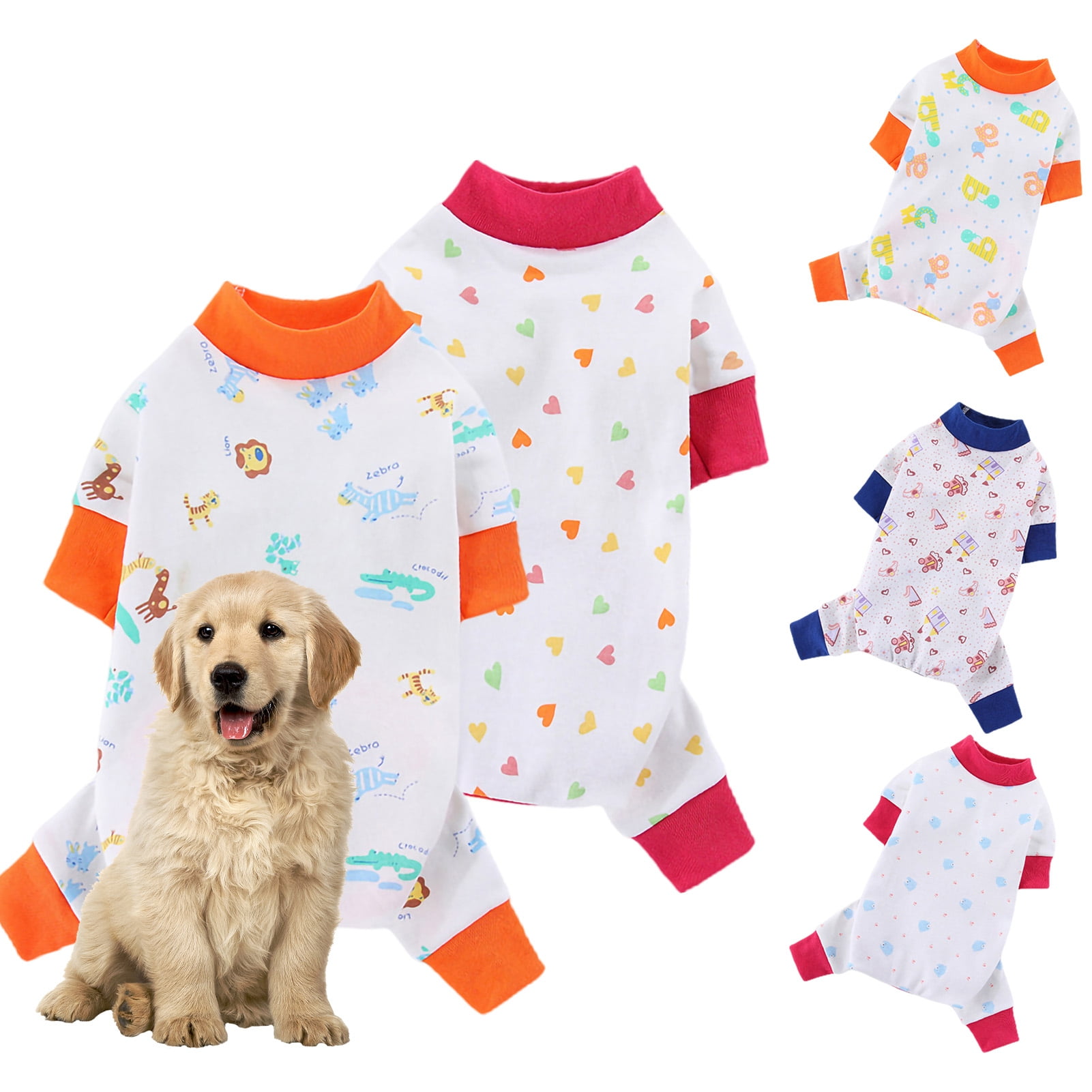 GASTROPOD Soft Pure Cotton Dog Pajamas Stretchy Pet Jumpsuit with Cartoon Print Puppy Romper Clothes for Daily Wear and Party