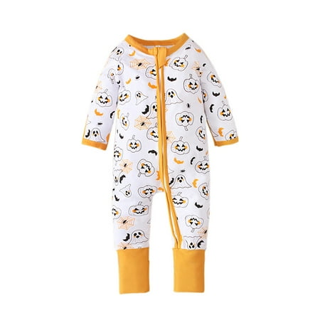 

JYYYBF Halloween Infant Baby Boys Girls Romper Long Sleeve Spider Pumpkin Ghost Printed Pant Jumpsuit Autumn Outfits White 18-24 Months