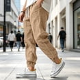 thumbnail image 3 of Havenx Mens Cotton Linen Pants Elastic Waist Drawstring Trousers with Pockets Cuffed Ankles Pants Baggy Beach Lounge Relaxed Fit Casual Summer Loungewear,Brown XL, 3 of 5