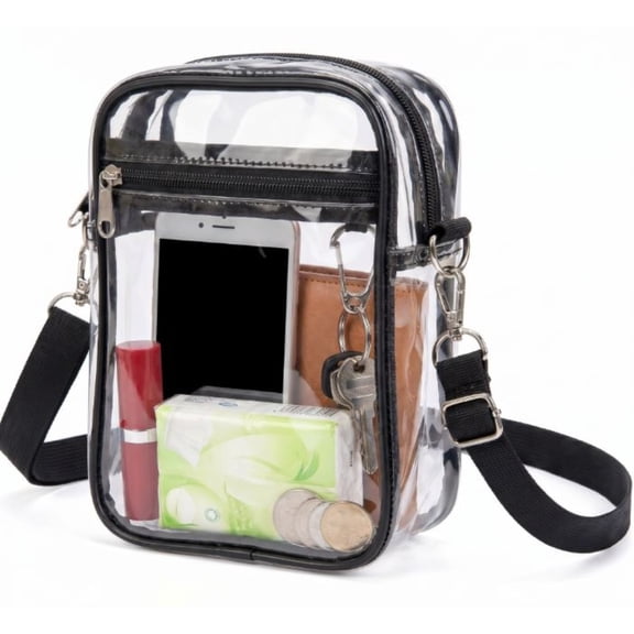 Black Clear Crossbody Bag with Adjustable Strap for Concerts, Festivals & Sports Events