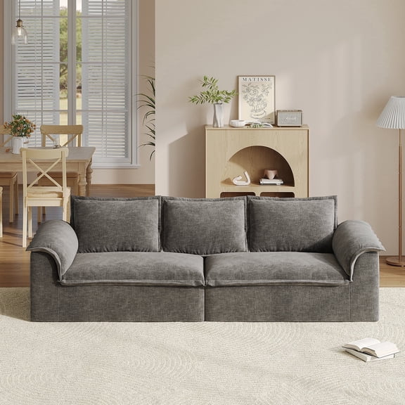 COPIAE 110" Luxury Oversized Couch, Boneless 3 Seater Sofa with Extra Deep Seat, Upholstered Floor Couches for Living Room, Apartment, Office, No Assembly Required, Dark Gray