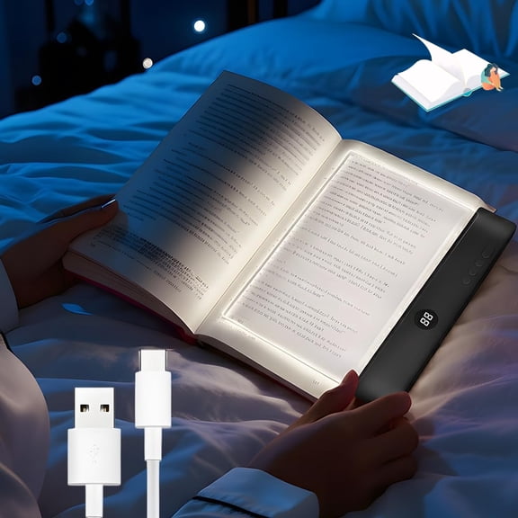 Book Light, Dimmable Panel Plate Lamp Book Full Page Light for Reading in Bed at Night,Rechargeable Clear LED Flat Reading Light with 3 Colors & Timer, Funny Gifts for Readers Kids Women Men (Black)