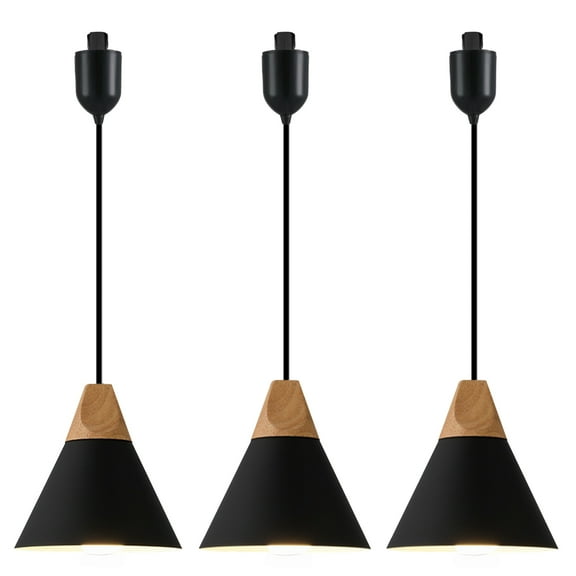 Kiven J-Type Track Lighting Light fixture, Black Modern Metal Juno Track Pendant Light with Built-in Cable Wrapper, Adjustable Length for Bedroom Kitchen Home Lighting, 3-Light