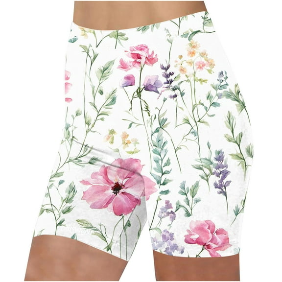Rezuofi 1 Pcs Yoga Shorts Women Summer Casual Trendy 2025 Floral Print Tummy Control Shorts Knee Length Slim Fit Athletic Leggings