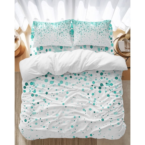 Teal Polka Dot Bedding Duvet Cover Set Full Size 4 Pieces Watercolor Teal Gradient Abstract Modern Bedding Set with Zipper Closure, 1 Comforter Cover 86x90 Inches 1 Flat Sheet & 2 Pillow Cases