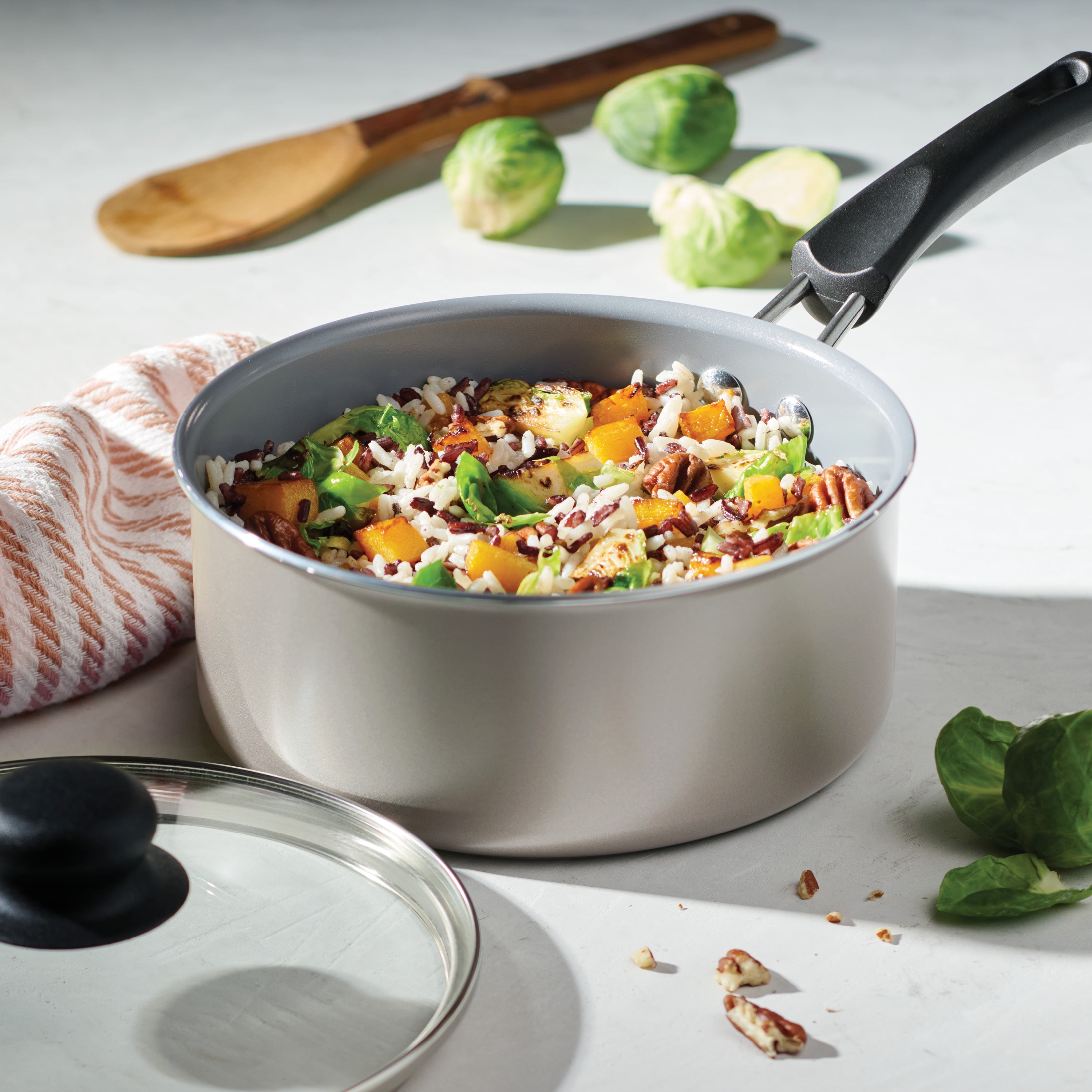 Tramontina 2 Quart Ceramic Champagne Covered Saucepan