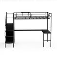 thumbnail image 6 of Bed Frames Full Size Metal Loft Bed with L-shaped Desk, LED Lights, Charging Cradle, LED Loft Bed Frame, Full Size Bed with One Cabinet Wardrobe and 2 Fabric Drawers, Safety Rails and Ladder, Black,A, 6 of 19