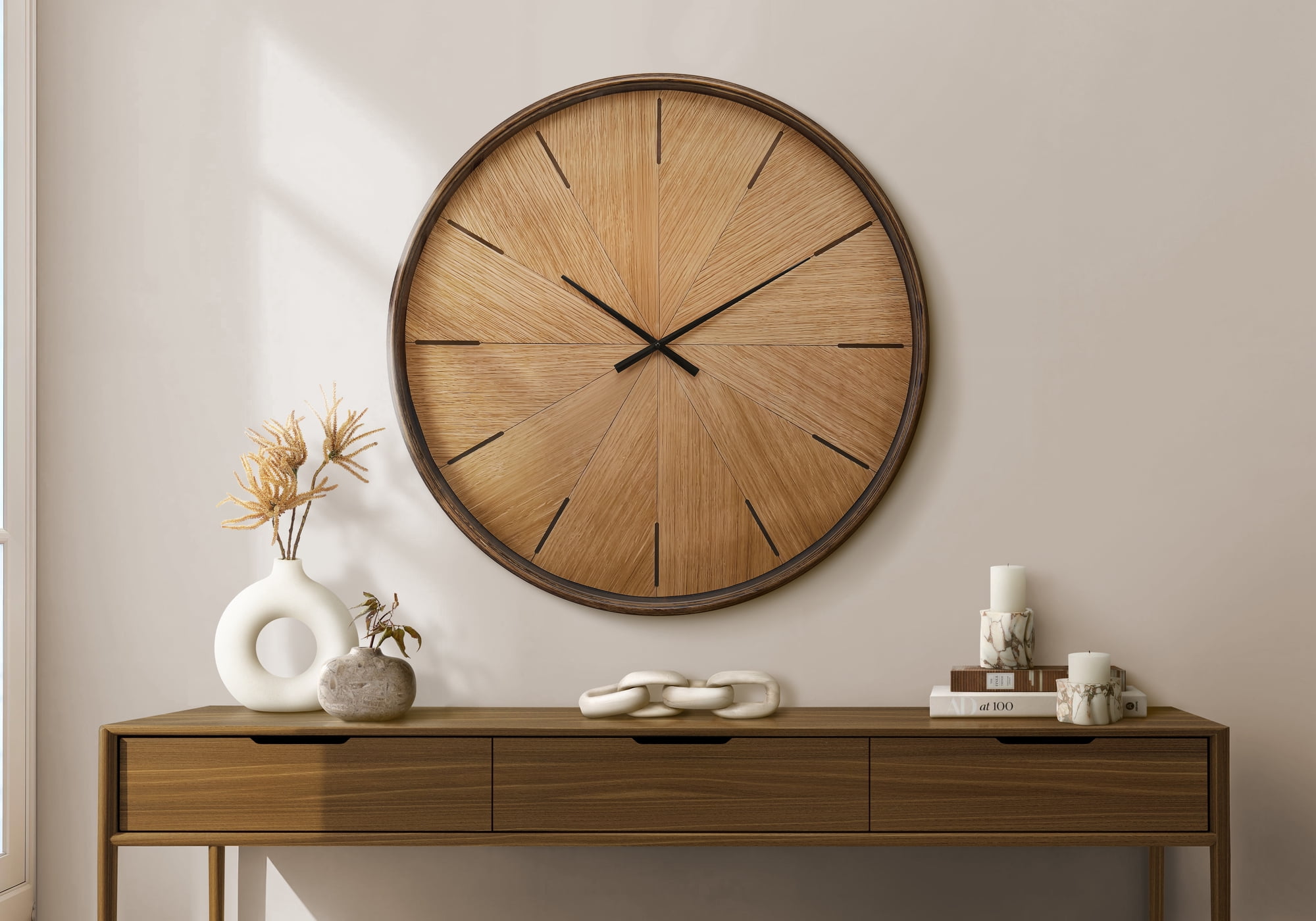 Clocks - 30" Round - Large Oversized - Wall Clock - Brown Plastic Frame