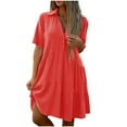 thumbnail image 2 of Fartey Women's Button Down Shirt Dress Plus Size Summer Short Sleeve V Neck Tiered Dress Loose Flowy Ruffle Knee Length Babydoll Dresses 2025 Red S-5XL, 2 of 6