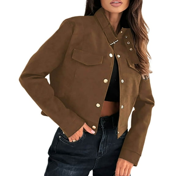 Rutainlusire Womens Trendy Solid Color Cardigan Buttoned Jackets Womens Cropped Pea Coats Oversized Short Jackets Lapel Double Breasted Fall Winter Outerwear Outfits