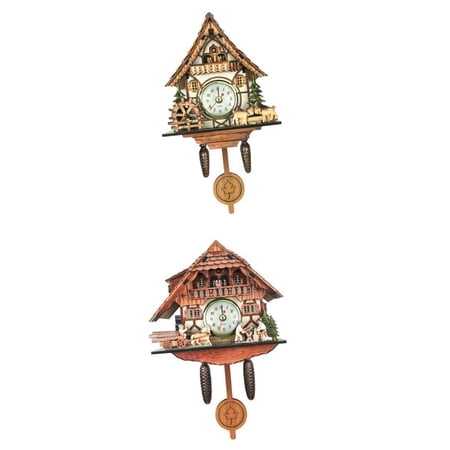 Esquirla 2pcs Wooden Wall Clock Battery Operated - Quartz Movement with Cuckoo Ring And Music