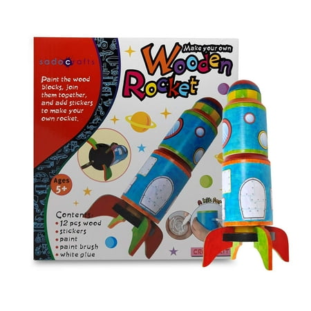 Woodcraft Construction Kit SadoCrafts Paint Your Own Rocket - Fun and Interactive DIY Educational Wood Craft Kit for Kids ()