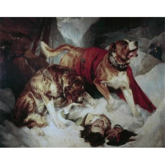 Alpine Mastiffs Reanimating a Distressed Traveller Edwin Henry Landseer 1802-1873 British Poster Print - 18 x 24 in.
