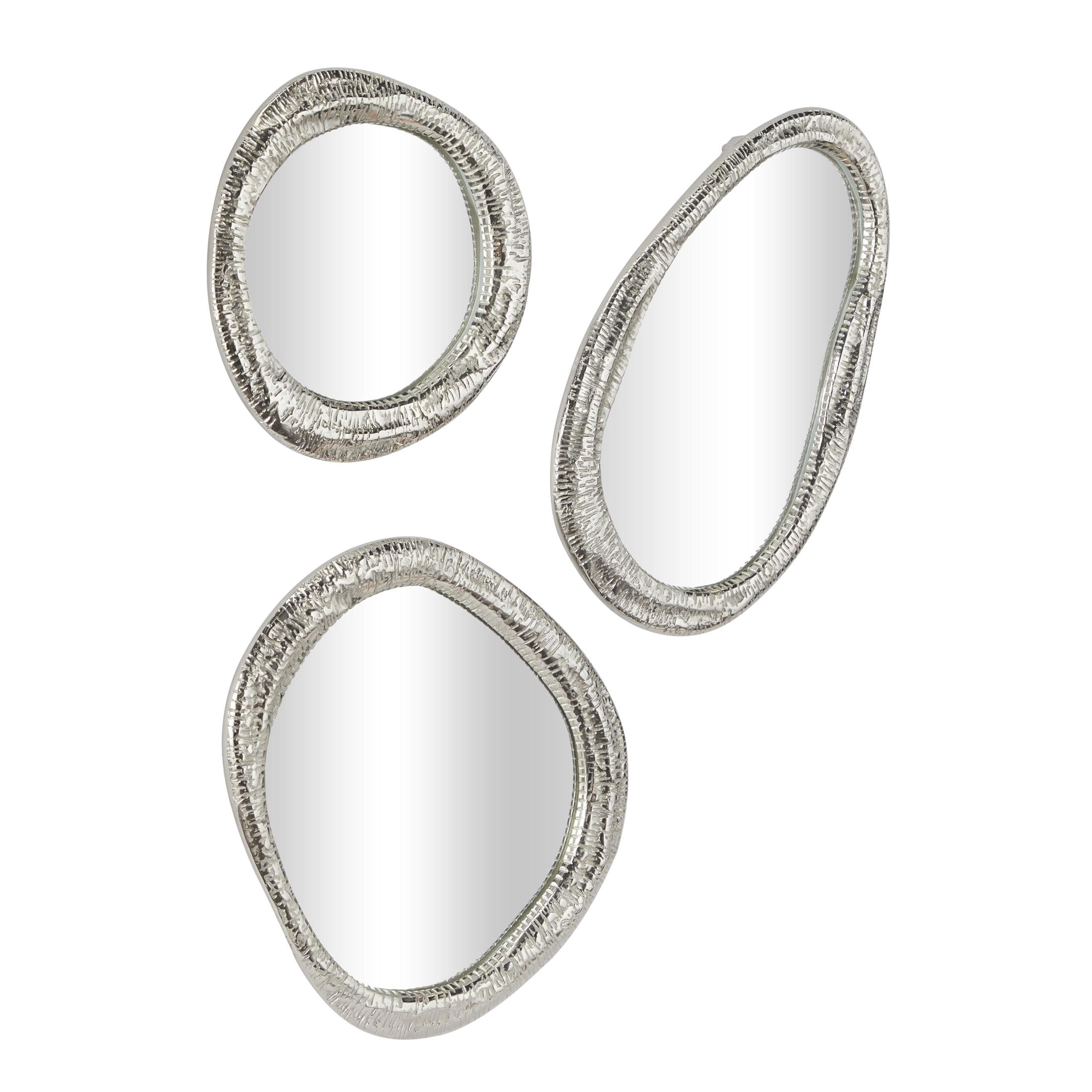 DecMode 23", 20", 15"H Silver Abstract Wall Mirror, Set of 3
