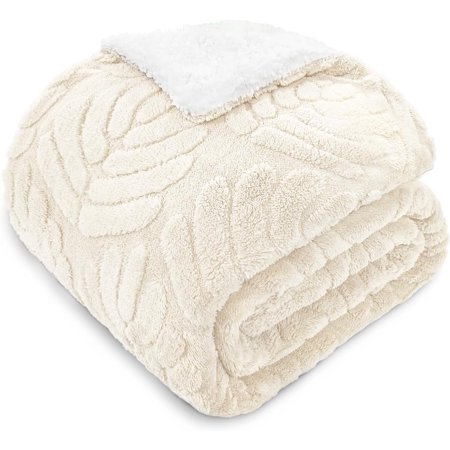 Whale Flotilla Sherpa Fleece Blanket for Queen Size Bed, Reversible Lightweight Blankets Warm Plush Bed Blanket for Winter Ultra Soft with Decorative Jacquard Pattern 90x90 Inch, White