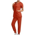 thumbnail image 2 of DPTALR Pantalon Ample Uni pour Femmes, Uniforme de Soins Infirmiers à Poches Multiples, Manches Courtes, Fermeture Éclair, Col en V, 2 of 6