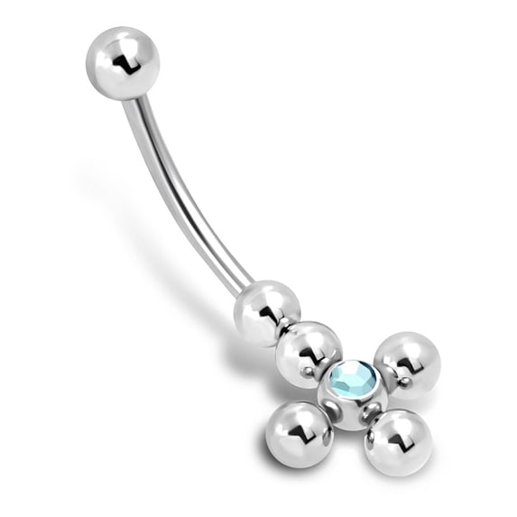 Stainless Steel Cubic Zirconia Flower Cross Hinged Belly Button Navel Ring