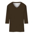 thumbnail image 4 of Baberdicy Women's T-Shirts Womens Tops 3/4 Sleeve Summer Solid Plain Travel Cute Tops V Neck Slim Fit Half Sleeve Tshirts Shirts Spring Blouse Womens Tops Brown, 4 of 5