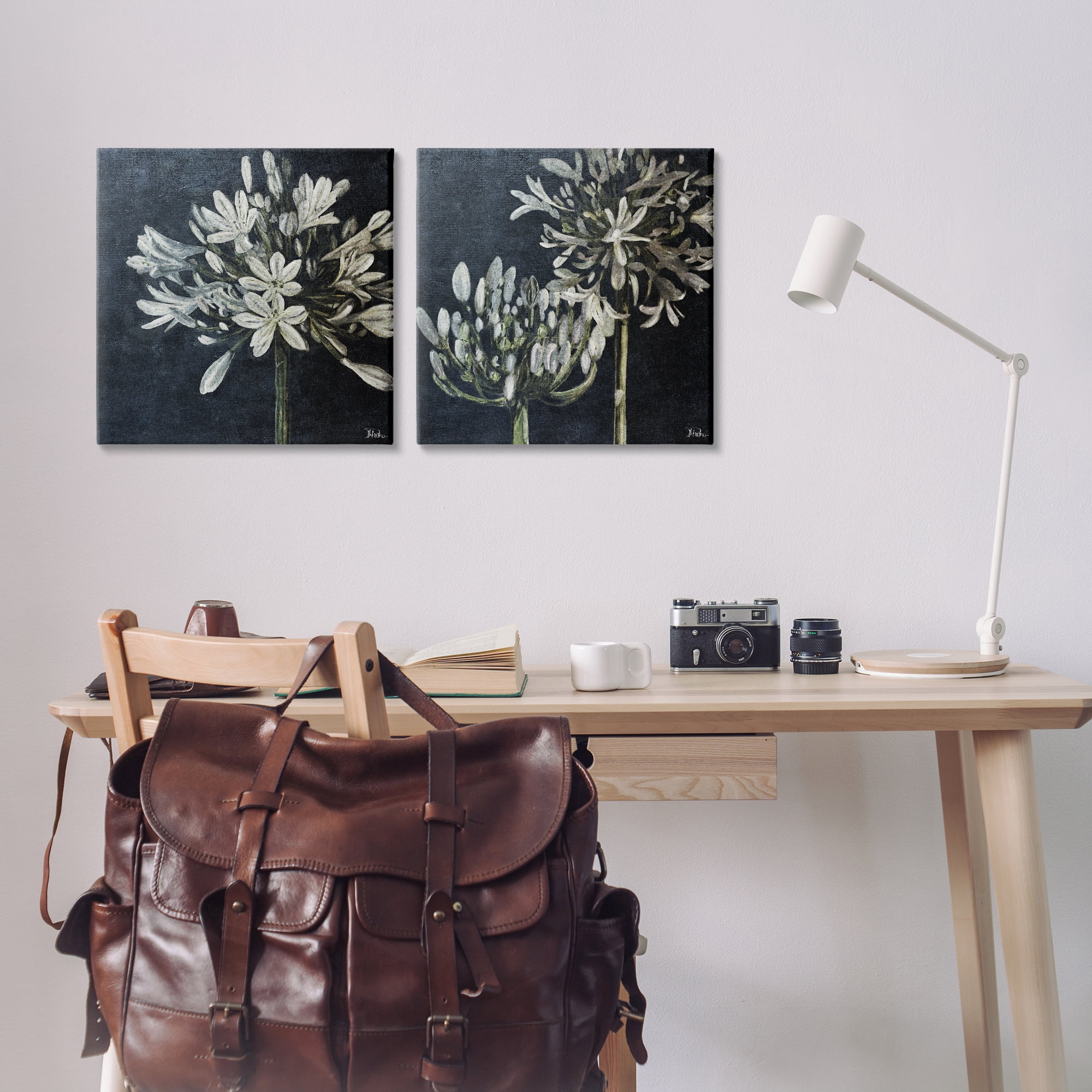 Stupell Industries Blossoming Flower Stem Plants & Flowers Painting Wrapped Canvas Art Print Wall Art, 17 x 17, Set of 2