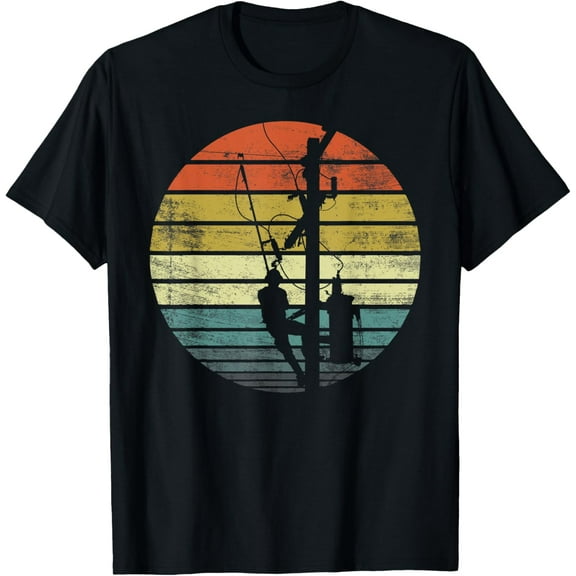 Mens Lineman Gifts Vintage Retro Electric Cable Funny Electrician T-Shirt