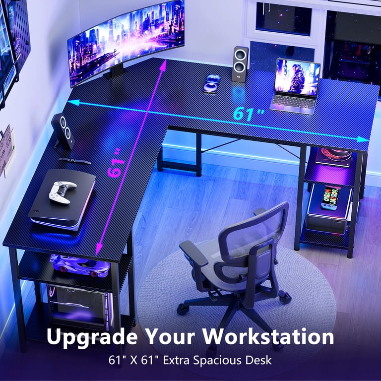 GUNAITO 61" L-Shaped Gaming Desk with Storage Shelves photo 6