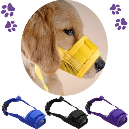 Pet Dog Mesh Mouth Muzzle Mask Nylon No Bark Bite Chewing Adjustable S-XL Size Dog Collars &